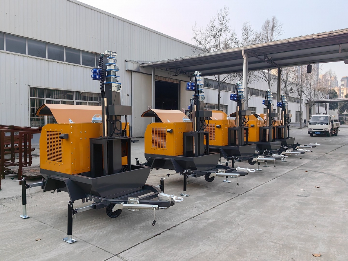 山東思拓瑞克公司40臺(tái)9米移動(dòng)照明燈車出口美國達(dá)拉斯市